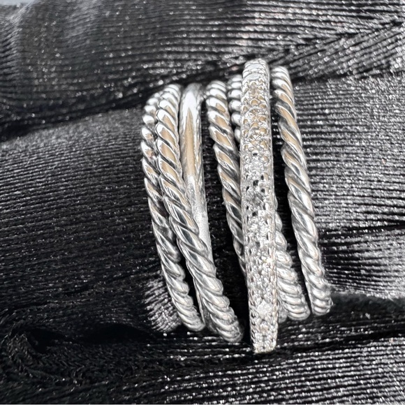 David Yurman Crossover® Smooth & Cabled Band Diamond Ring Sterling Silver - Picture 3 of 9